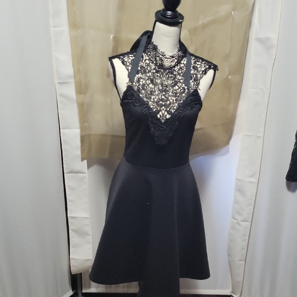 Black Halter A-Line Cocktail Dress